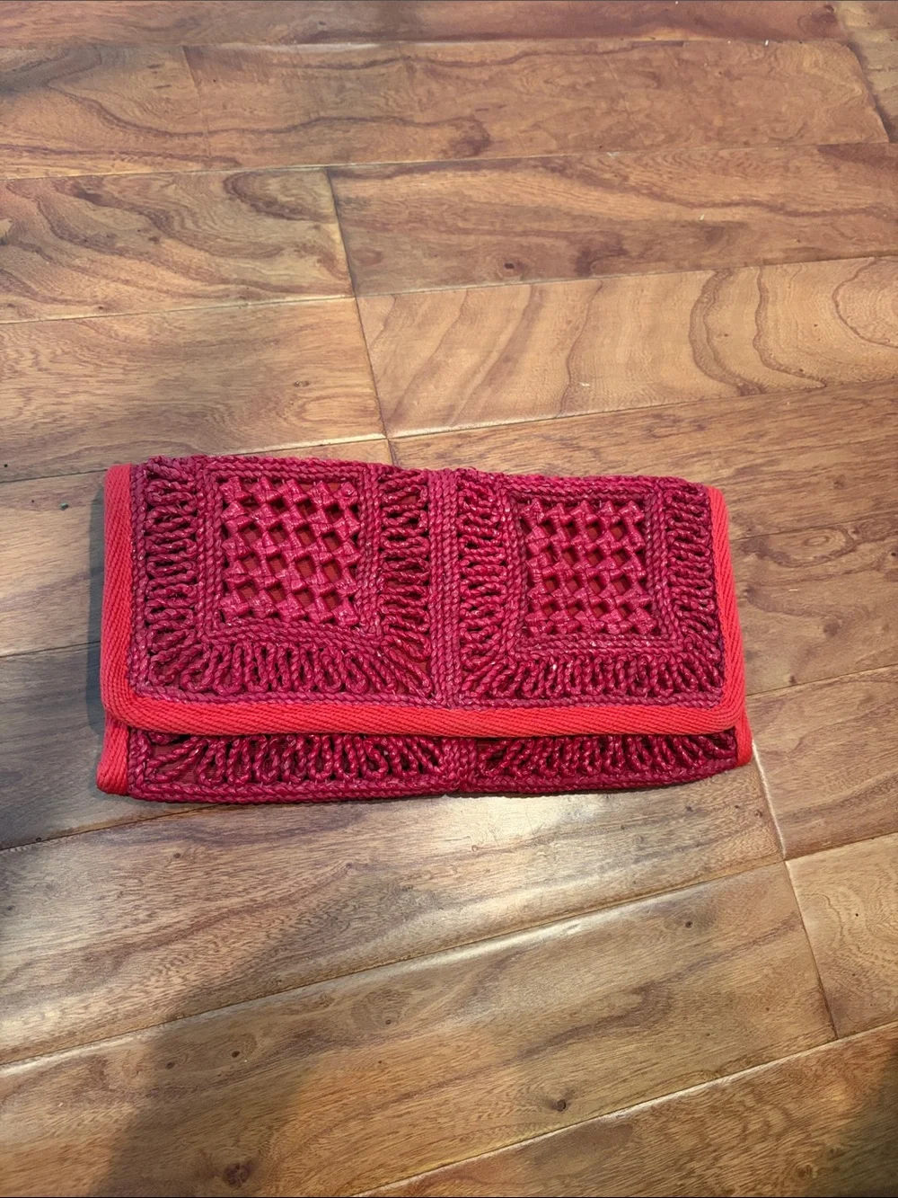 Vintage 1970s Epitome Red Straw Woven Clutch Bag